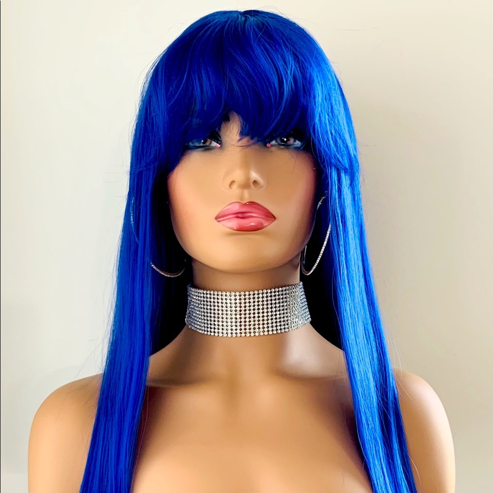 💙 Royal Blue “Put On & Go” Synthetic Event Wig wi Bangs - NO FURTHER DISCOUNT! 😊
